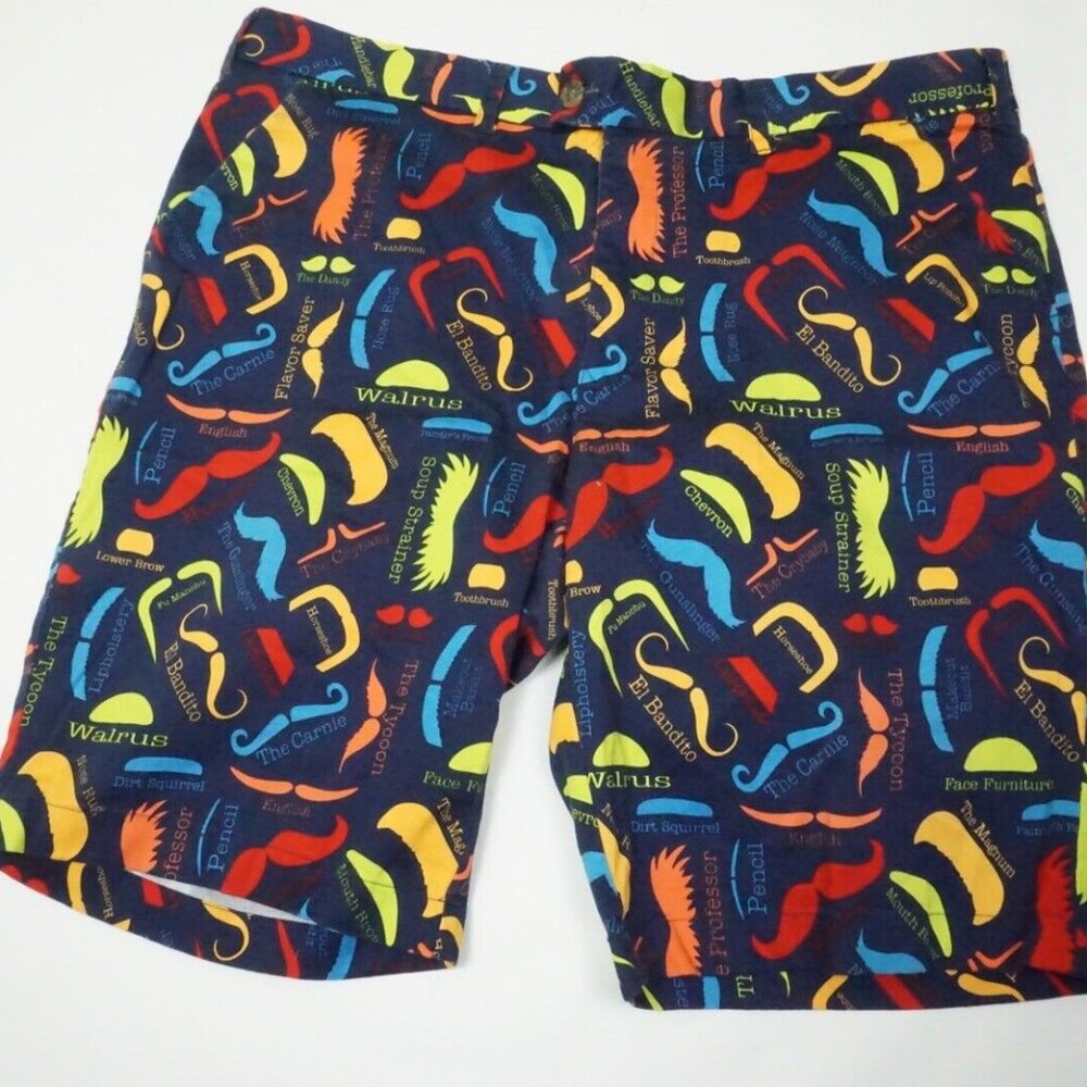 Loudmouth Multicolor Bright Mustache Golf Shorts Cotton Blend Sz 40